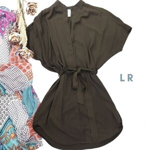 LR Olive Poly Belted Slip Dress Sz M